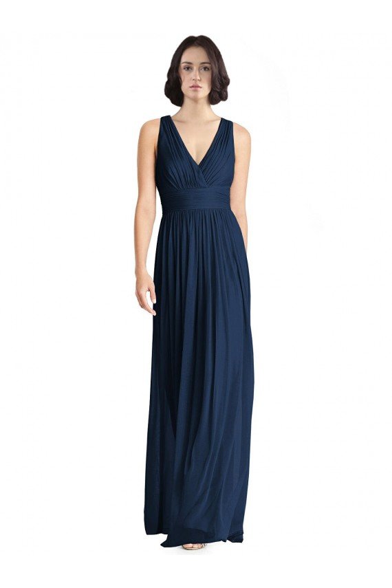 Affordable Cut Out Back Long Chiffon V-Neck Bridesmaid Dress