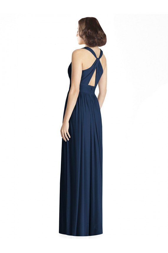 Affordable Cut Out Back Long Chiffon V-Neck Bridesmaid Dress