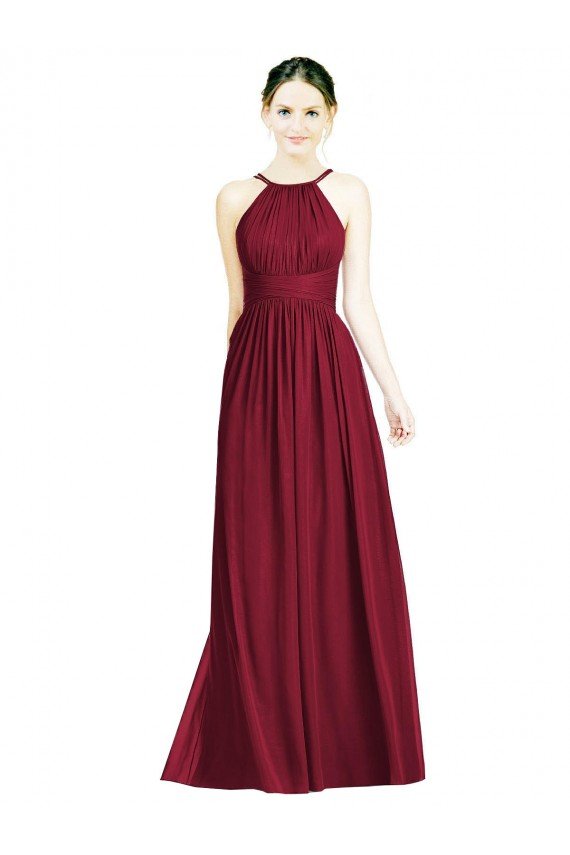Affordable Halter Neck Open Back Draped Chiffon Bridesmaid Dress