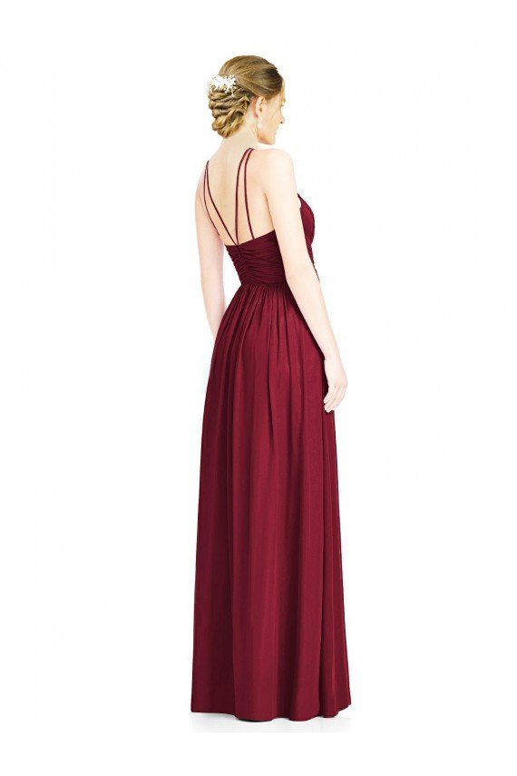 Affordable Halter Neck Open Back Draped Chiffon Bridesmaid Dress