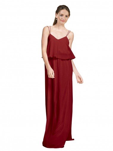 Affordable Long Chiffon Bridesmaid Dress with Slim Straps and Open Back