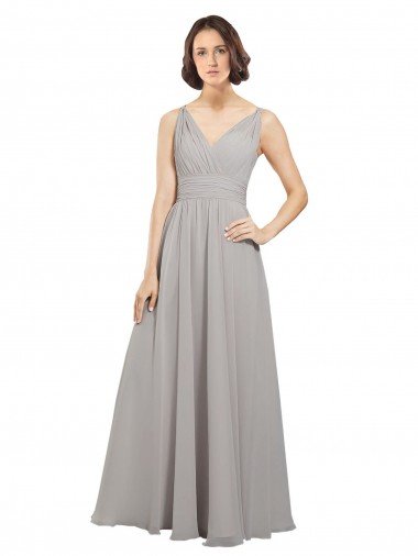 Affordable Twist Shouder Full Chiffon Bridesmaids Dress with V-Neckline and V-Back