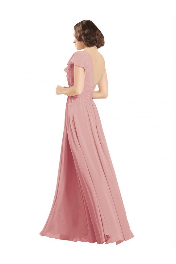 Affordable Chiffon Bridesmaids Dress with One Shoulder Flounced Sleeve