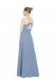 Affordable Chiffon Bridesmaids Dress with Draped V-Neck Bodice and Keyhole Back