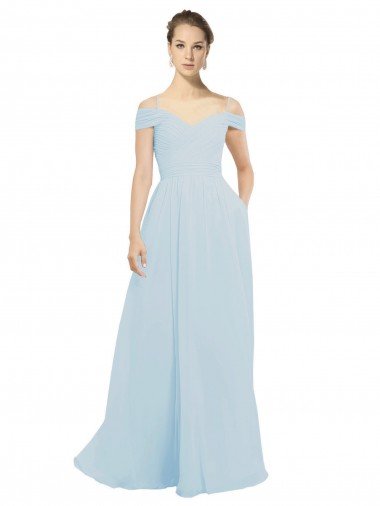 Affordable Chiffon Bridesmaids Dress with Off the Shoulder Draped Neckline