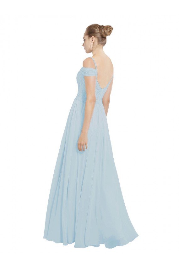 Affordable Chiffon Bridesmaids Dress with Off the Shoulder Draped Neckline
