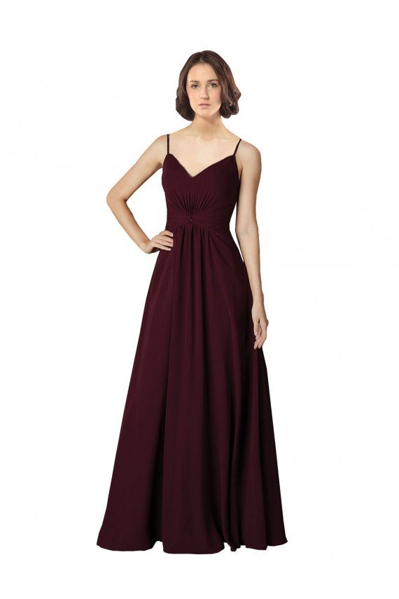 Affordable V-Neck Chiffon Bridesmaid Dress with Twist Front Bodice