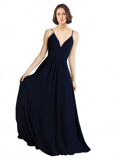 Affordable Simple Chiffon Bridesmaid Dress with Deep V-Neckline