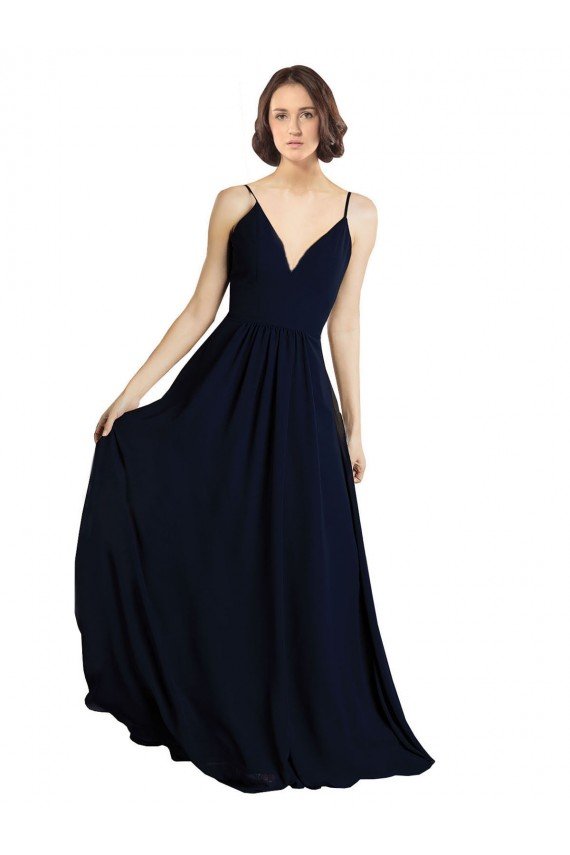 Affordable Simple Chiffon Bridesmaid Dress with Deep V-Neckline