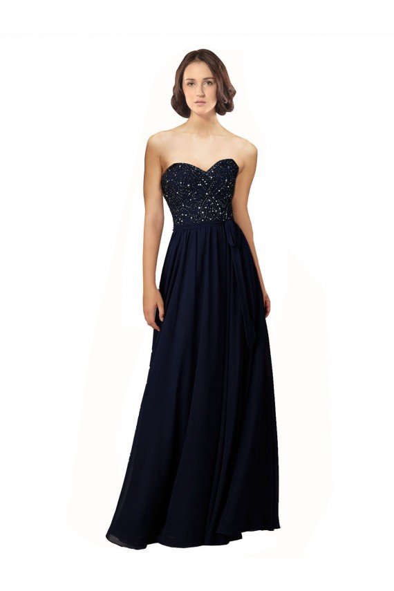 Affordable Long Chiffon Sweetheart Neckline Bridesmaid Dress with Beading
