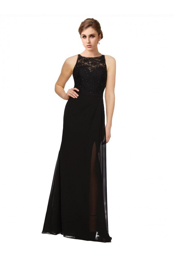 Affordable Sheath Beaded and Embroidered Bridesmaids Dress with Lace Bodice and Chiffon Skirt
