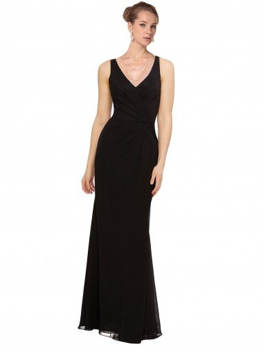 Affordable Open V-Back Chiffon Bridesmaids Dress with V-Neckine