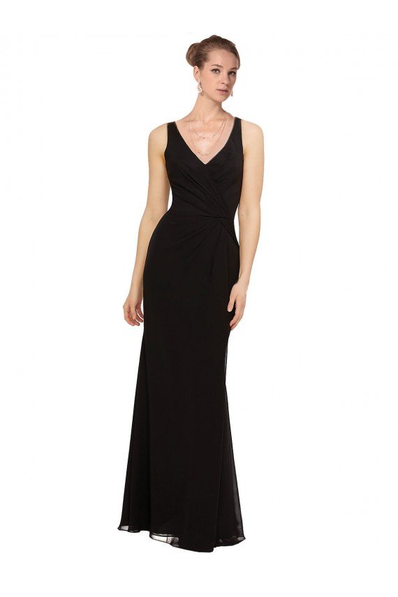 Affordable Open V-Back Chiffon Bridesmaids Dress with V-Neckine