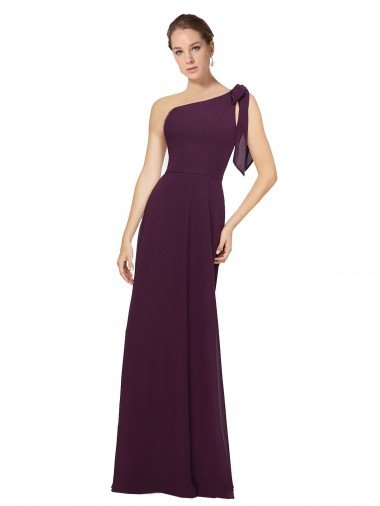 Affordable One Shoulder Chiffon Bridesmaids Dress with Shoulder Bow