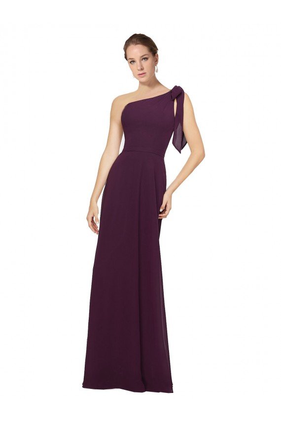 Affordable One Shoulder Chiffon Bridesmaids Dress with Shoulder Bow