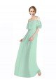 Affordable Spaghetti Straps Long Chiffon Off-The-Shoulder Bridesmaid Dress with Double Flounce Sleeves