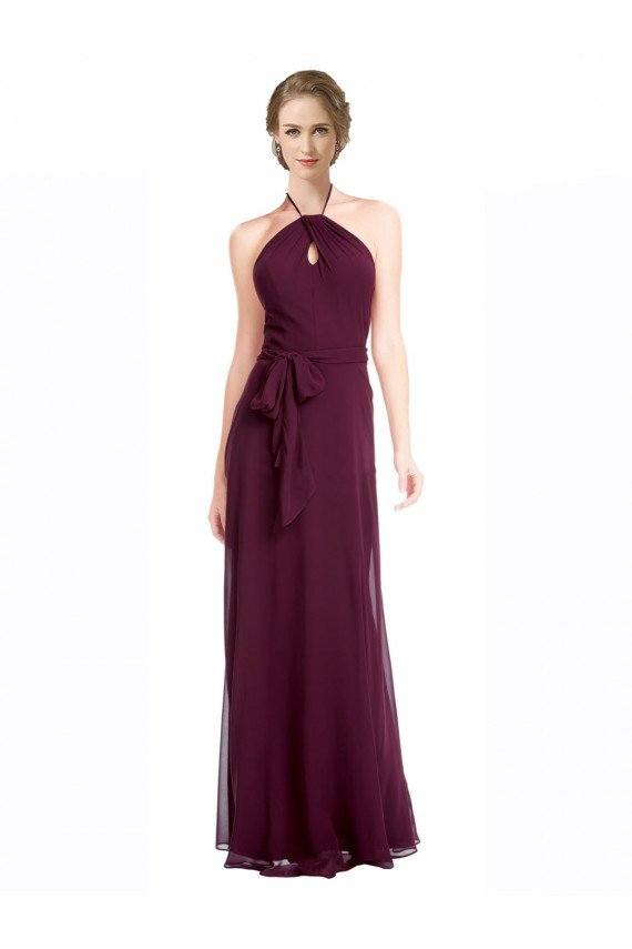Affordable Full Length Chiffon Bridesmaid Dress with Halter Top