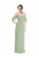 Affordable Long Chiffon Off-The-Shoulder Bridesmaid Dress with Double Flounce Sleeves