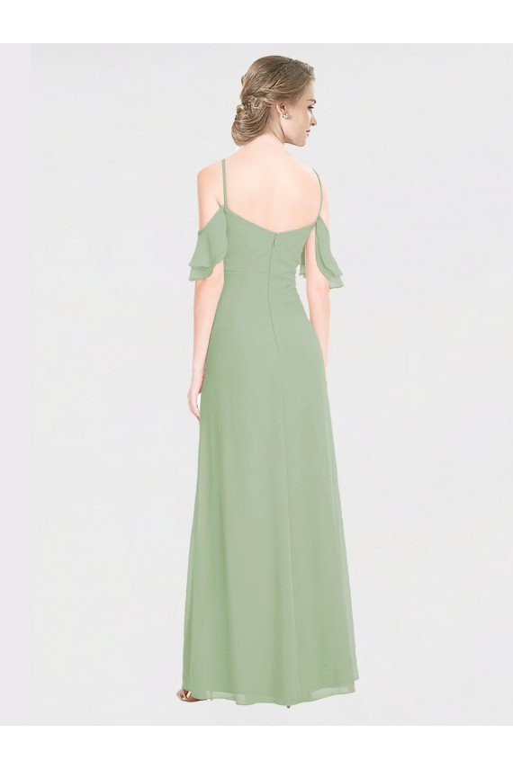 Affordable Long Chiffon Off-The-Shoulder Bridesmaid Dress with Double Flounce Sleeves
