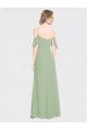 Affordable Long Chiffon Off-The-Shoulder Bridesmaid Dress with Double Flounce Sleeves