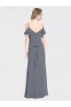Affordable Long Chiffon Spaghetti Strap V-Neck Bridesmaid Dress with Off-The-Shoulder Flutter Sleeves
