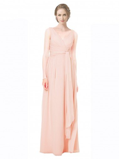 Affordable Full Length Chiffon Bridesmaid Dress with V-Front and Back