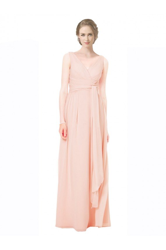 Affordable Full Length Chiffon Bridesmaid Dress with V-Front and Back