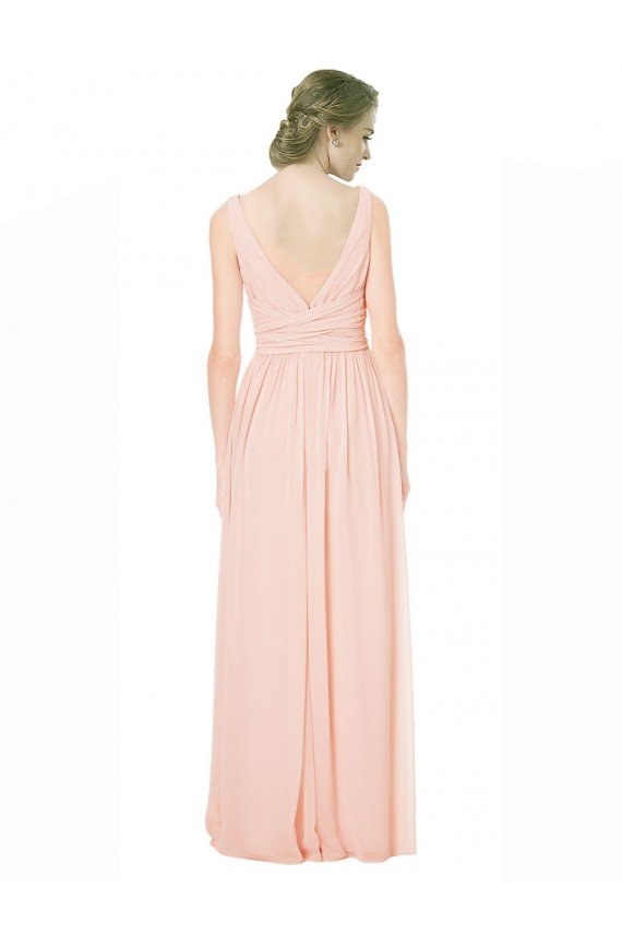 Affordable Full Length Chiffon Bridesmaid Dress with V-Front and Back