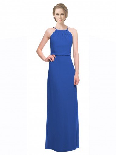 Affordable Long Chiffon Spaghetti Strap Bridesmaid Dress with Blouson Top