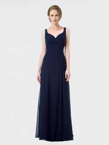 Affordable Long Chiffon Bridesmaid Dress with Sweetheart Neckline and Shoulder Straps