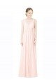 Affordable Long Chiffon Sleeveless Bridesmaid Dress with Sheer Illusion Top and V-Back