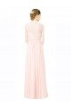 Affordable Long Chiffon Sleeveless Bridesmaid Dress with Sheer Illusion Top and V-Back