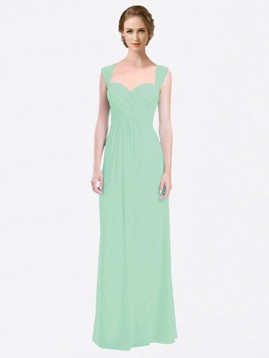 Affordable Long Chiffon Bridesmaid Dress with a Sweetheart Neckline and Pleated Shoulder Straps