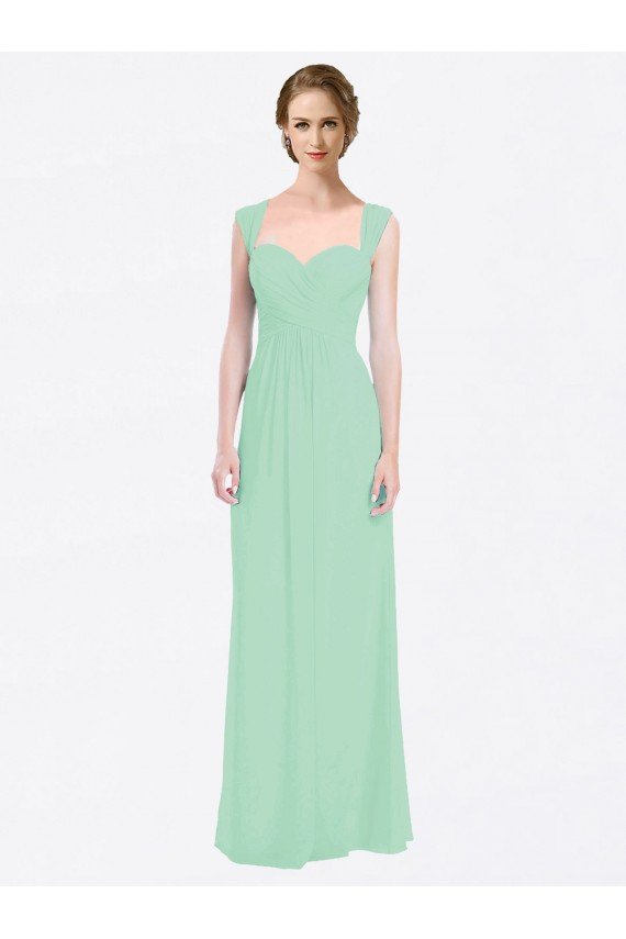 Affordable Long Chiffon Bridesmaid Dress with a Sweetheart Neckline and Pleated Shoulder Straps