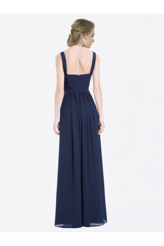 Affordable Long Chiffon V-Neck Sleeveless Bridesmaid Dress with Criss-Cross Pleated Bodice