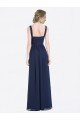 Affordable Long Chiffon V-Neck Sleeveless Bridesmaid Dress with Criss-Cross Pleated Bodice