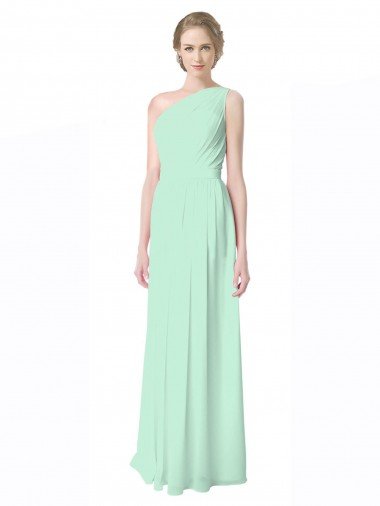 Affordable One Shoulder Chiffon Bridesmaid Dress with Asymmetrical Ruched Bodice