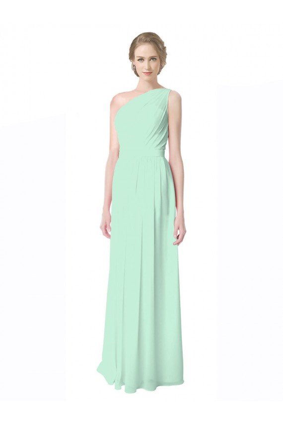 Affordable One Shoulder Chiffon Bridesmaid Dress with Asymmetrical Ruched Bodice
