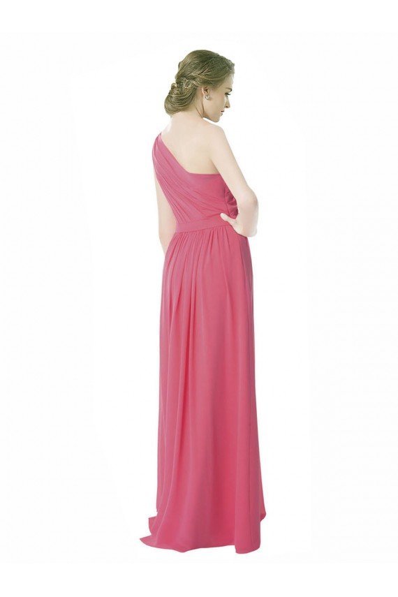 Affordable One Shoulder Chiffon Bridesmaid Dress with Asymmetrical Ruched Bodice