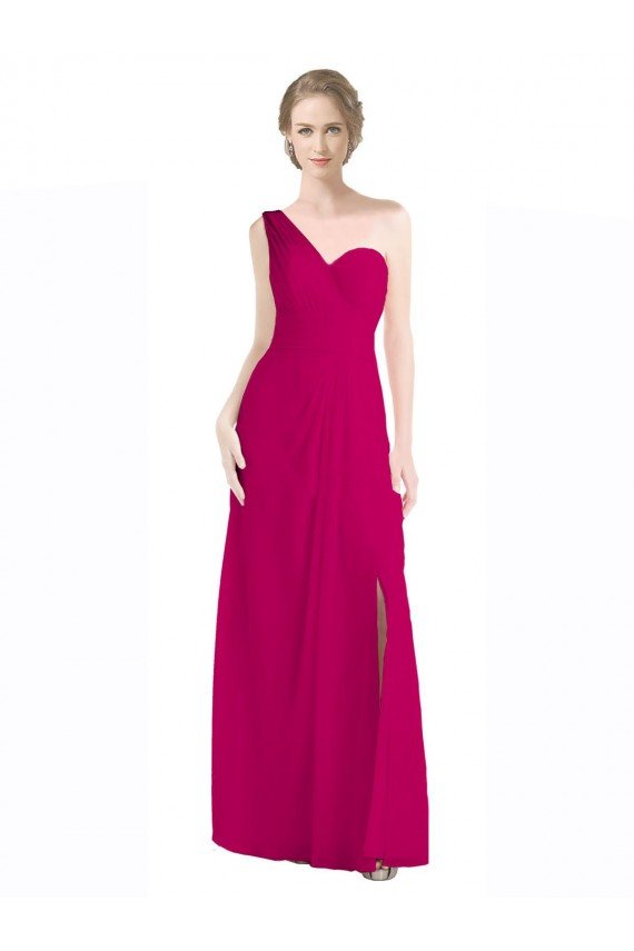 Affordable Full Length Chiffon Bridesmaid Dress with One Wide Shoulder Strap