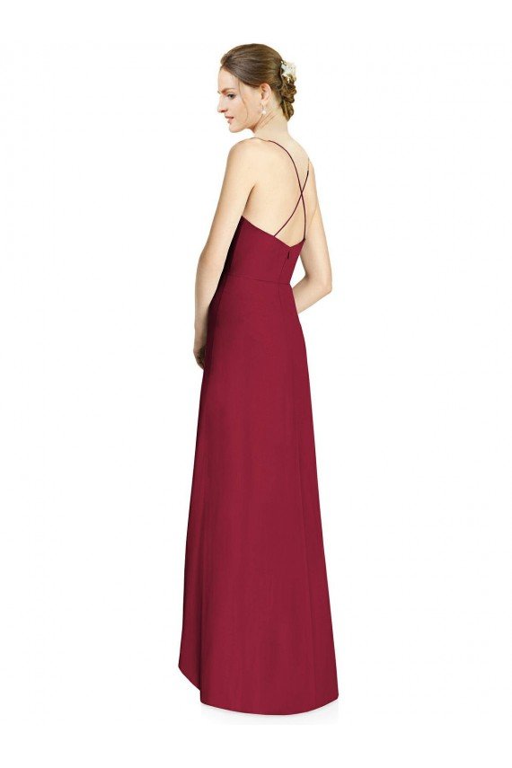 Affordable Draped V-Neck High Low Chiffon Bridesmaid Dress