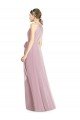 Affordable Shirred Halter Neck Long Chiffon Bridesmaid Dress