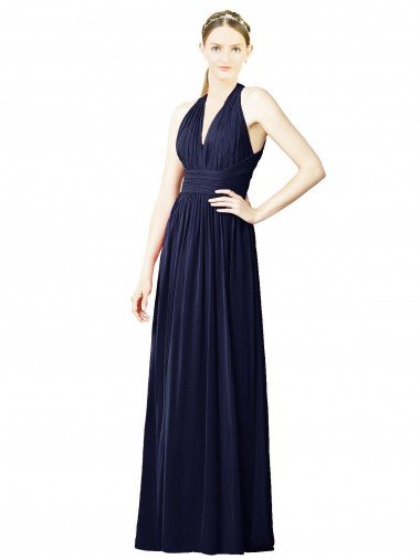 Affordable V-Neck Halter Long Open Back Chiffon Bridesmaid Dress