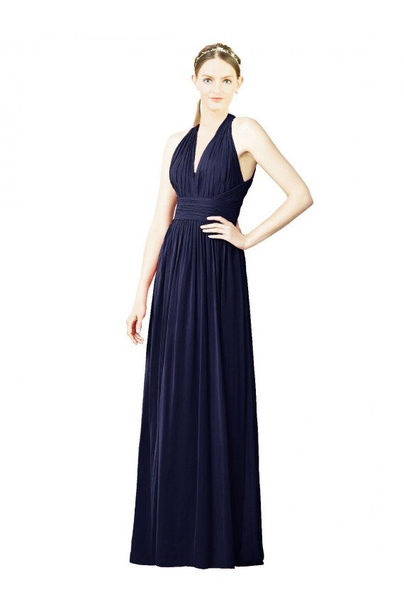 Affordable V-Neck Halter Long Open Back Chiffon Bridesmaid Dress