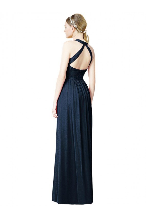 Affordable V-Neck Halter Long Open Back Chiffon Bridesmaid Dress