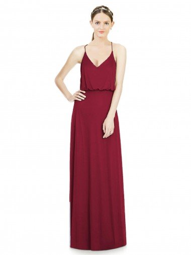 Affordable Full Length V-Neck A-Line Chiffon Boho Bridesmaid Dress