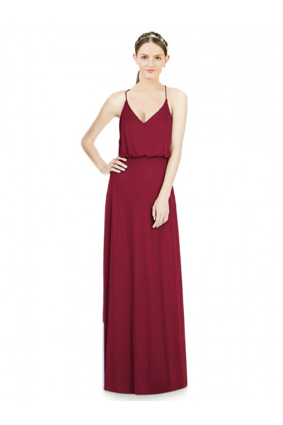 Affordable Full Length V-Neck A-Line Chiffon Boho Bridesmaid Dress