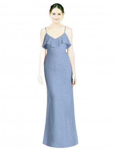 Affordable Deep Open Back Long Chiffon V-Neck Bridesmaid Dress