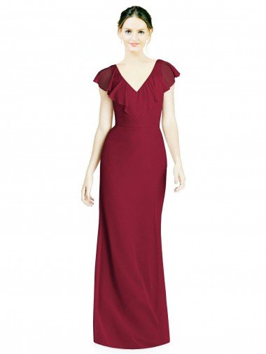 Affordable V-Neck V-Back Long Chiffon Bridesmaid Dress