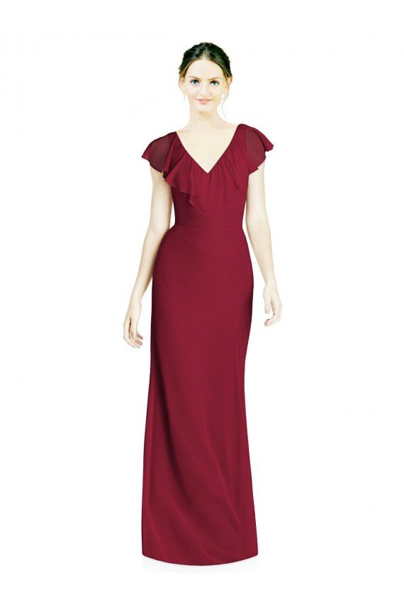Affordable V-Neck V-Back Long Chiffon Bridesmaid Dress